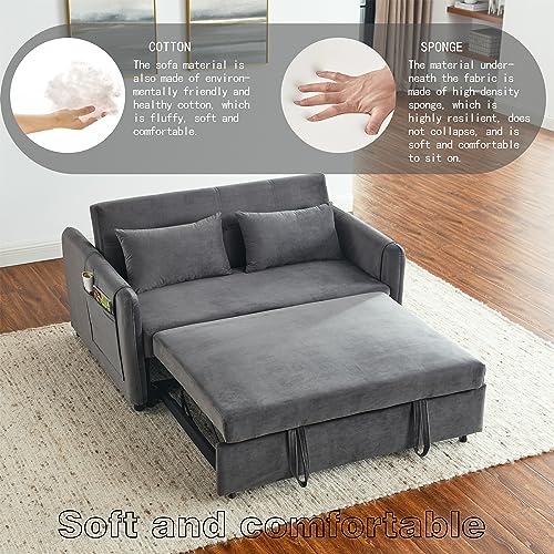 Convertible Sofa Bed with Pull-Out Bed, Velvet, Adjustable Backrest, Grey Q843