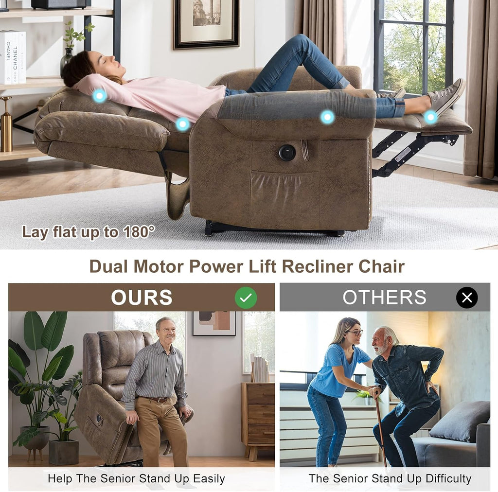 Power Lift Recliner Chair with Massage and Heat for Elderly, Light Brown Q225
