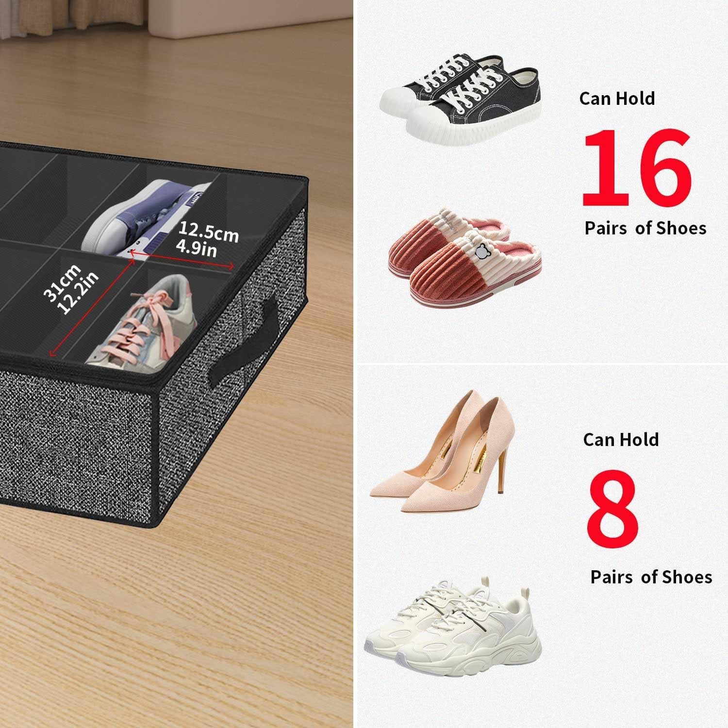 Under Bed Shoe Storage Organizer with Clear Window, Foldable O7276