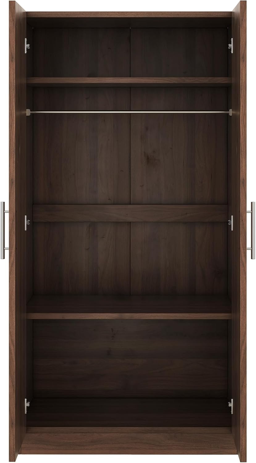 Freestanding Mirror Wardrobe with 2 Drawers, Shelves & Hanging Rod Z89945