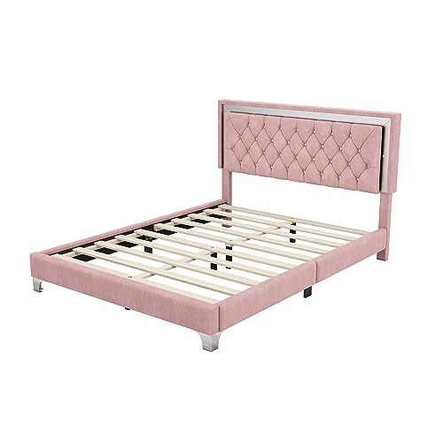Queen Size Upholstered Platform Bed with LED Lights and 2 Nightstands E200234