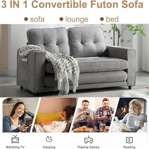 Convertible Folding Futon Sofa Bed with Adjustable Chaise Lounge M3530