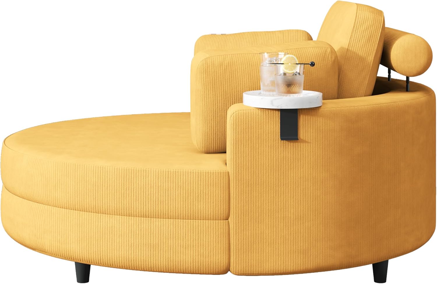 Corduroy Barrel Chair with Adjustable Headrest and Ottoman F784918