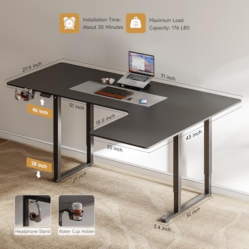 L-Shaped Standing Desk with Dual Motor, Adjustable Height U280272