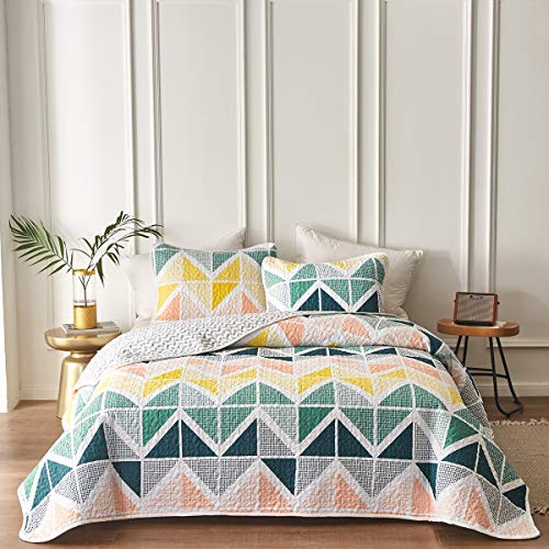 UOZZI BEDDING 3 Piece Reversible Quilt Set King Size 102x90 Soft Microfiber Lightweight Coverlet Bedspread Summer Comforter Set Bed Cover Blanket for All Season Colorful Dots (1 Quilt+ 2 Shams)