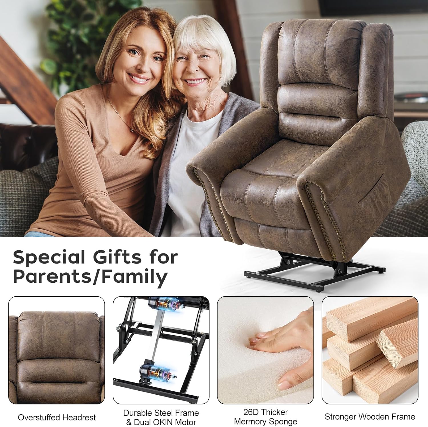 Power Lift Recliner Chair with Massage and Heat for Elderly, Light Brown Q225