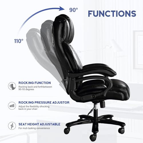 Big and Tall Office Chair, 500lbs High Back Executive Chair with Electric Heating, Black Ergonomic Leather Y16571