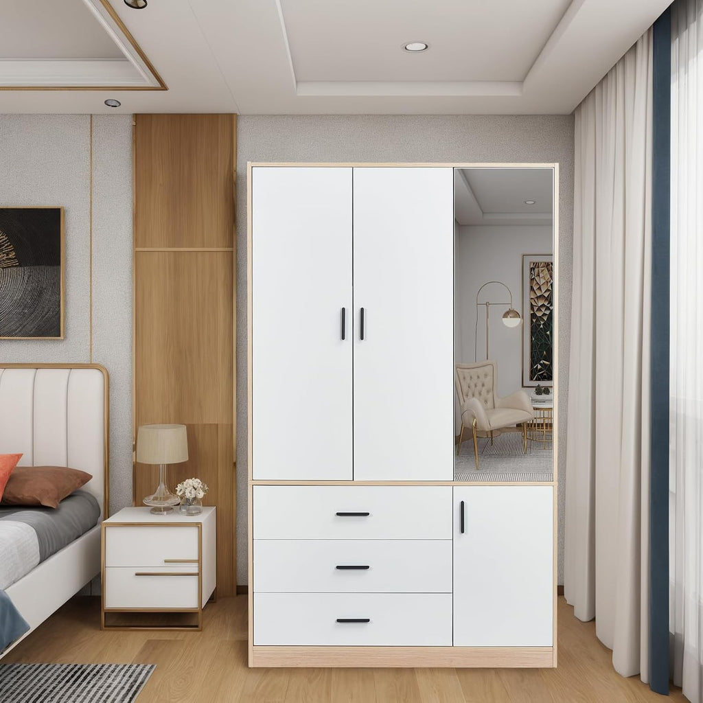 Wardrobe Closet with 3 Drawers, 2 Doors and Mirror K6817