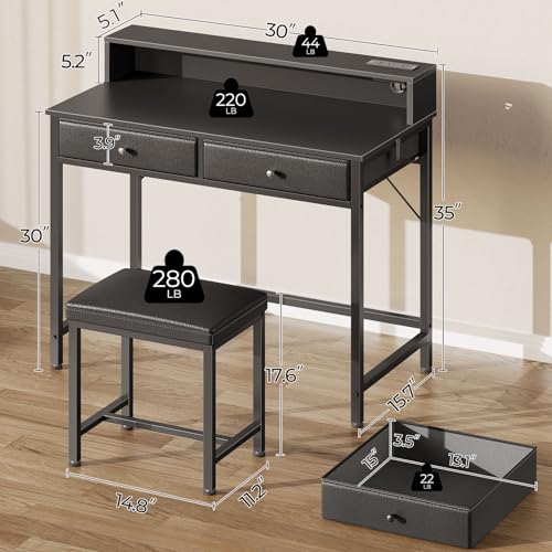 Vanity Desk without Mirror with Drawers and Charging Station K293