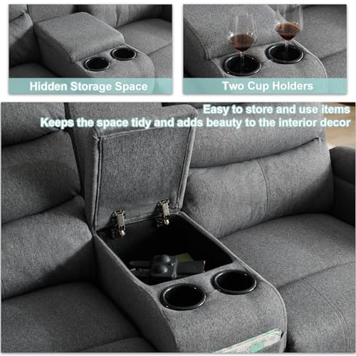 Reclining Loveseat with Console, 2-Seater Manual Recliner Sofa for Living Room H882662