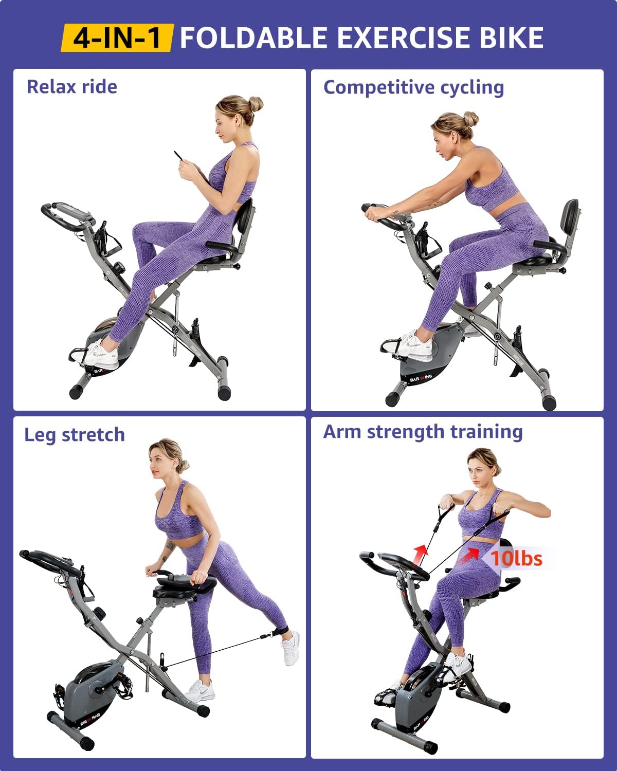 Stationary Exercise Bike for Home Workout, Foldable Indoor Cycling Bike, 330LB Capacity, 16-Level Magnetic Resistance F39408