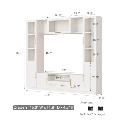 Modern TV Stand with Glass Doors and Shelves for Living Room N2292