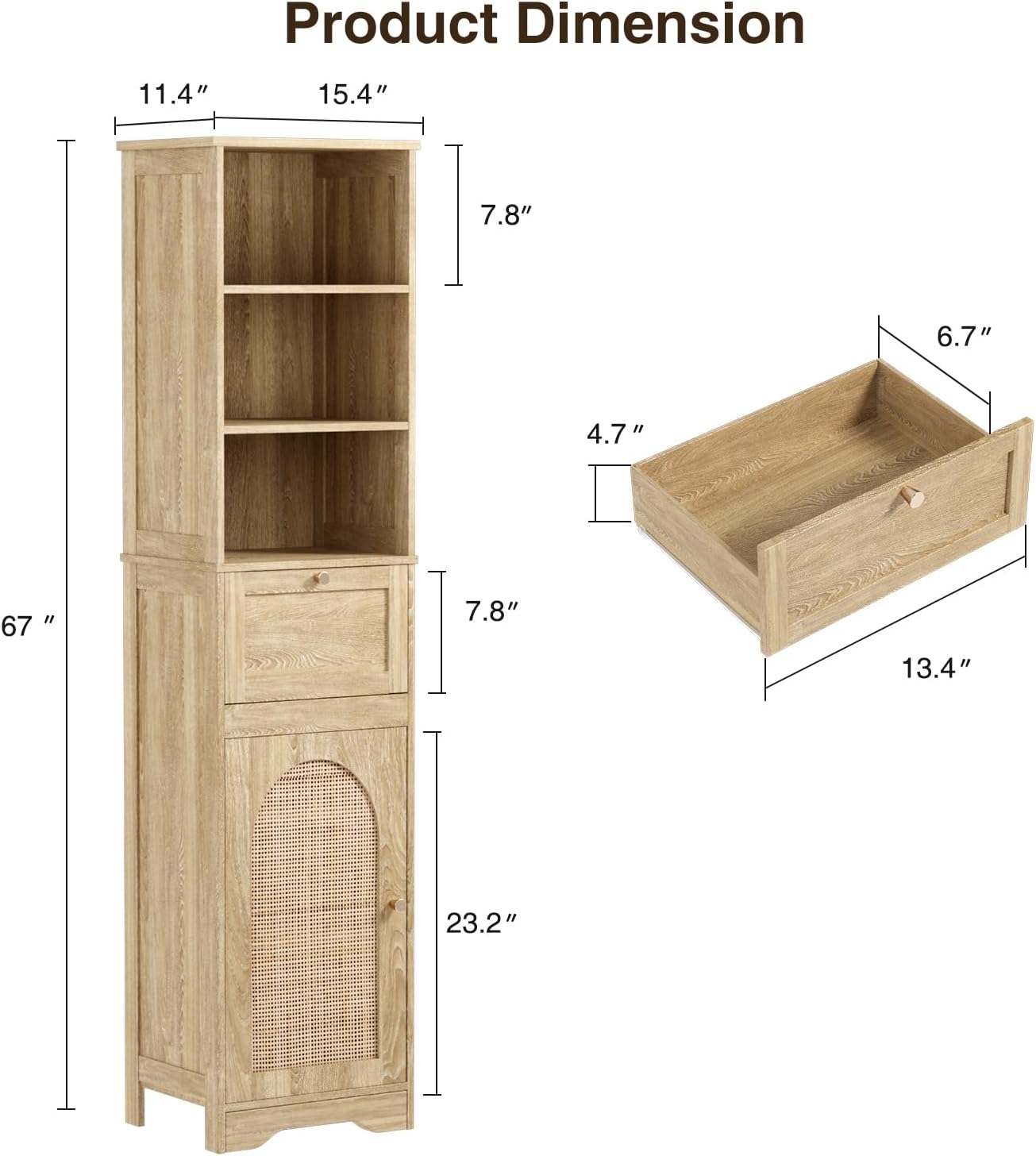 Linen Bathroom Storage Cabinet with Rattan Doors and Drawer K20674