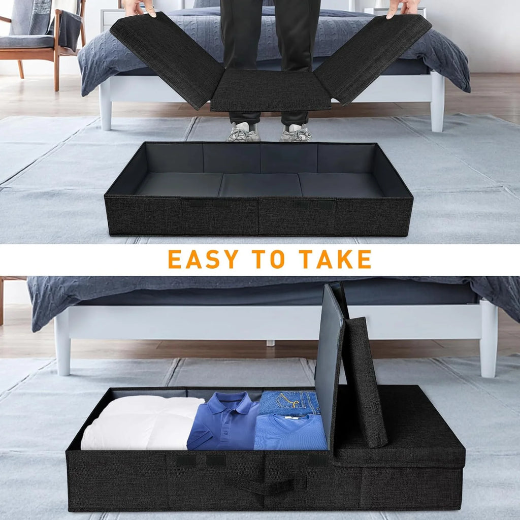 Under Bed Storage Containers 3 Pack, Stackable Bins with Handles, Black S175