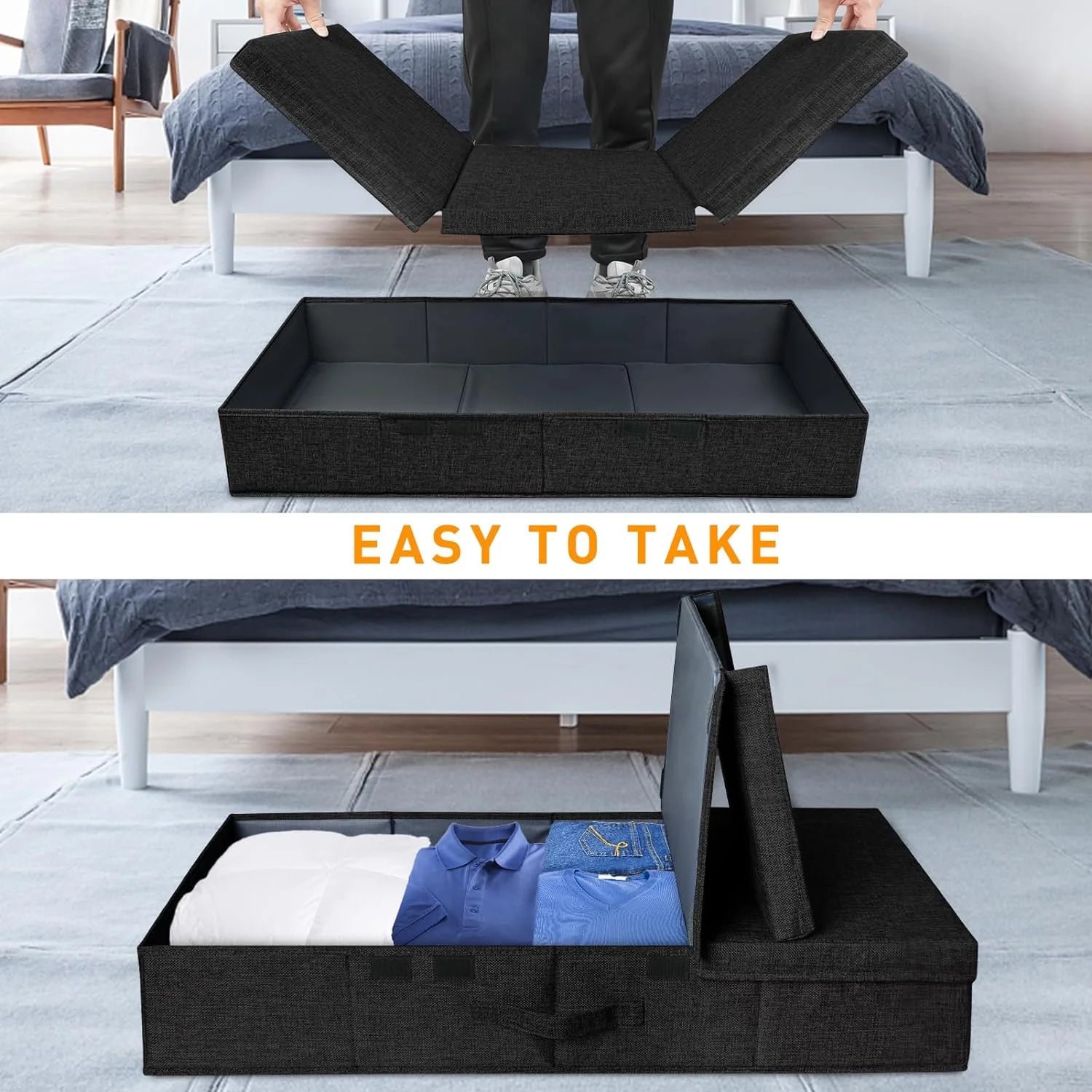 Under Bed Storage Containers 3 Pack, Stackable Bins with Handles, Black S175