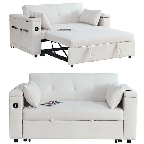 Convertible Sofa Bed 54" with USB Port, Pillow and Side Pockets X8896