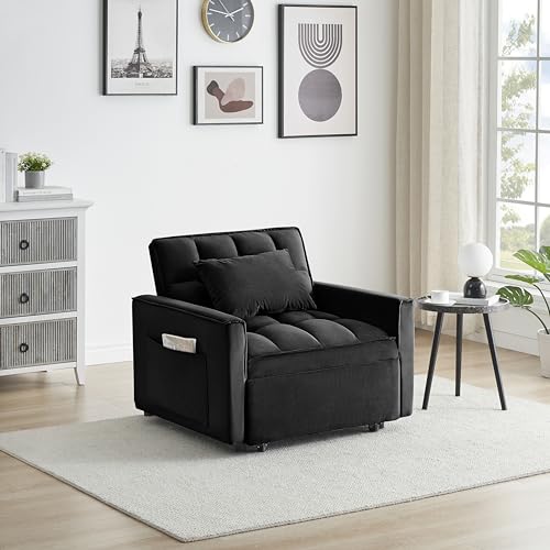 Single Recliner Sofa Bed Chair 3 in 1 Convertible for Small Spaces, White J40230