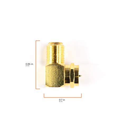 Gold Coaxial Cable Right Angle Connector 25 Pack for TV Mounting J9437