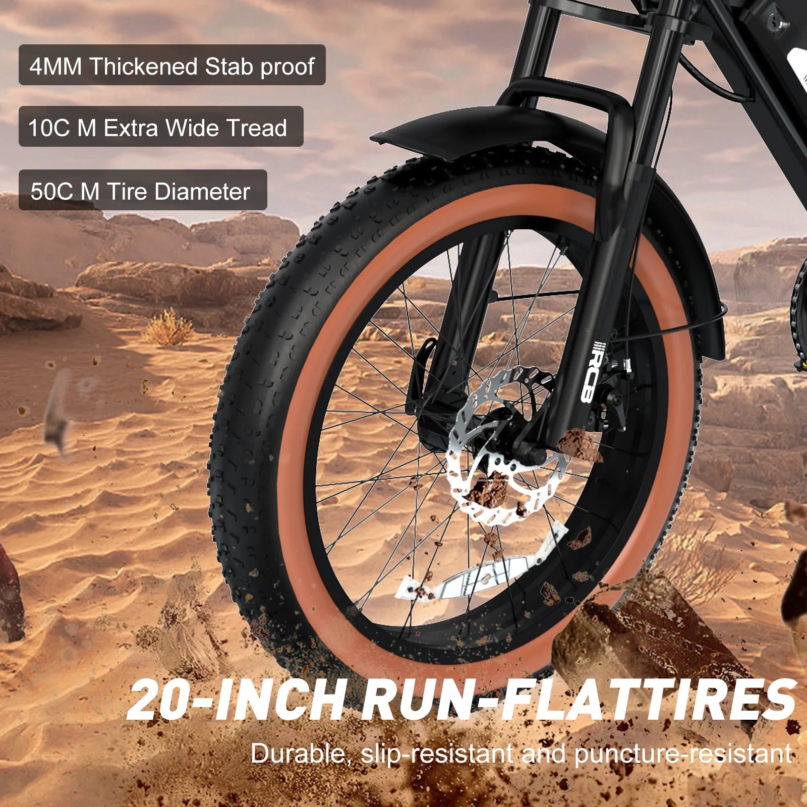 750W Electric Bike for Adults, 48V 15Ah Removable Battery, 20" Fat Tire Mountain Bicycle I4547