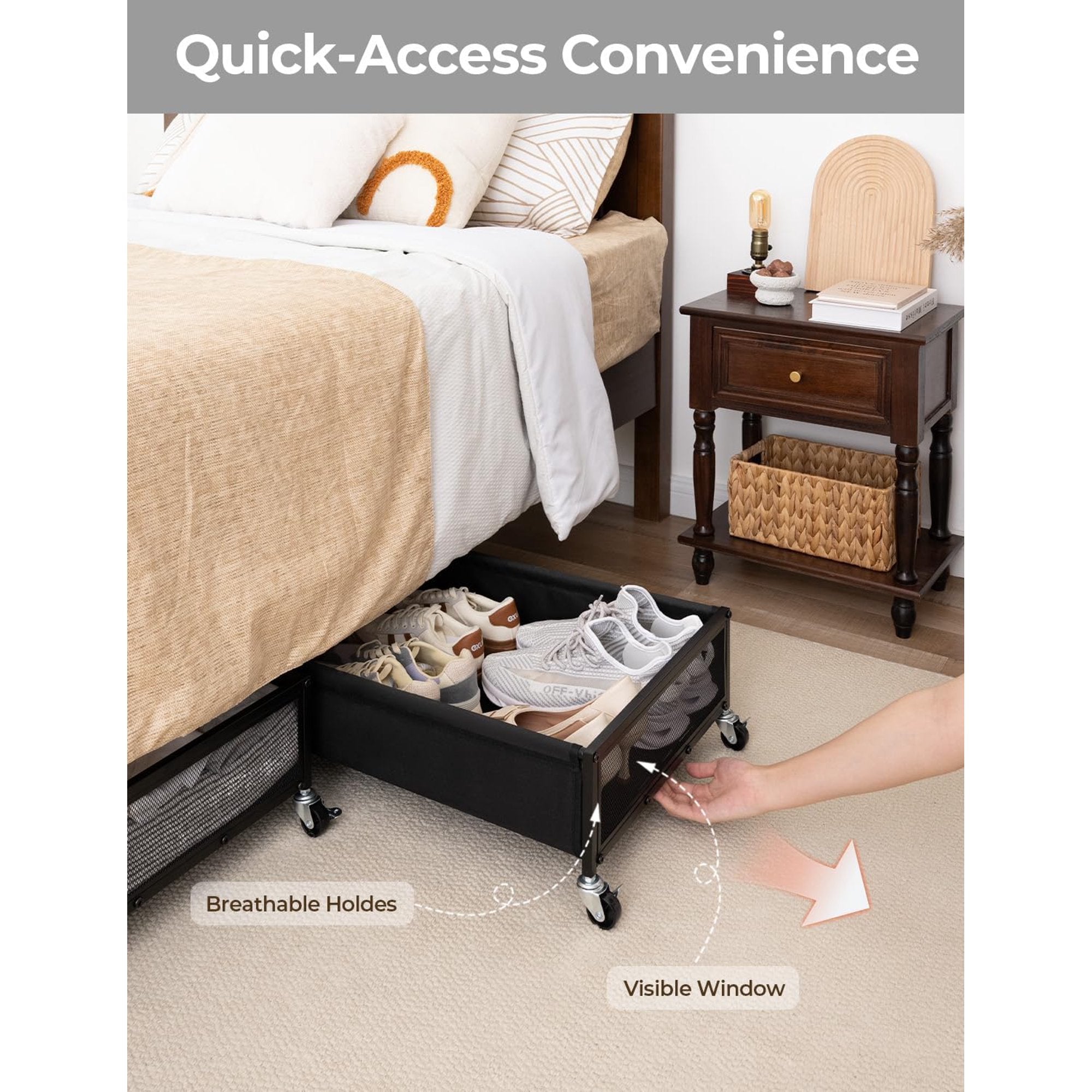 Under Bed Storage with Wheels, 2-Pack Metal Containers, 80L Y595