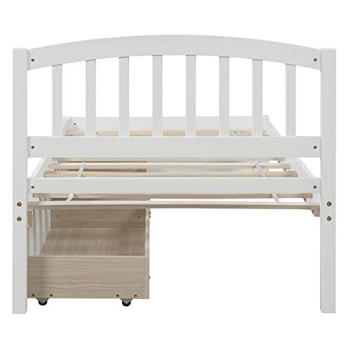 Twin Platform Bed with 2 Storage Drawers, Solid Wood Frame with Headboard H569756