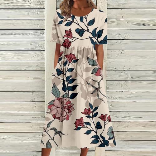 Boho Floral Midi Dress with Pockets B150090