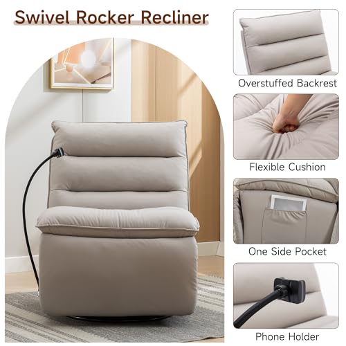 Oversized Swivel Rocker Recliner Chair for Adults, 400 LBS Capacity, Beige G77818