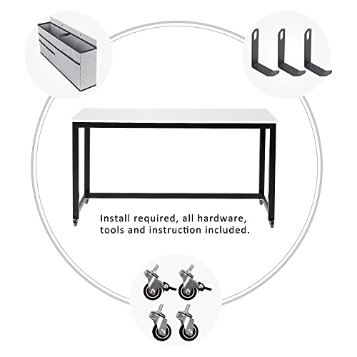 55" Rolling Computer Desk with 4 Wheels, Mobile Writing Desk for Home Office B462168
