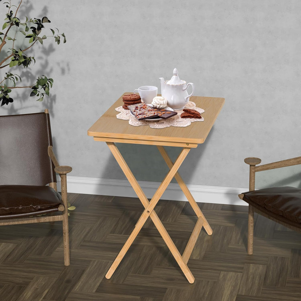 Folding TV Tray Table Set of 2, Bamboo, 24" Tall B694825