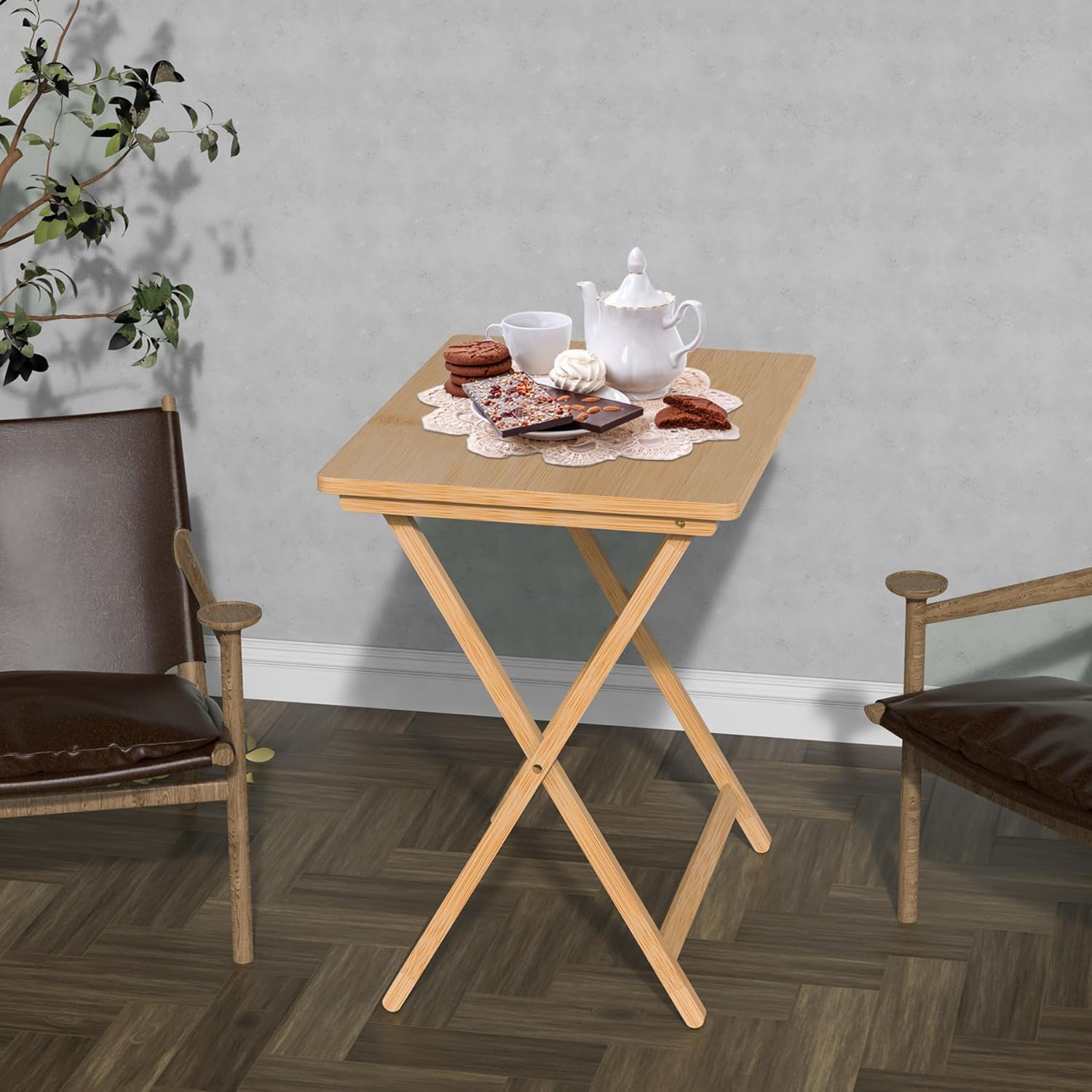 Folding TV Tray Table Set of 2, Bamboo, 24" Tall B694825