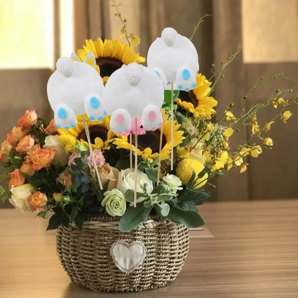 Easter Bunny Tail Cupcake Toppers Cake Picks for Spring Party Table Decor 4pcs T2982
