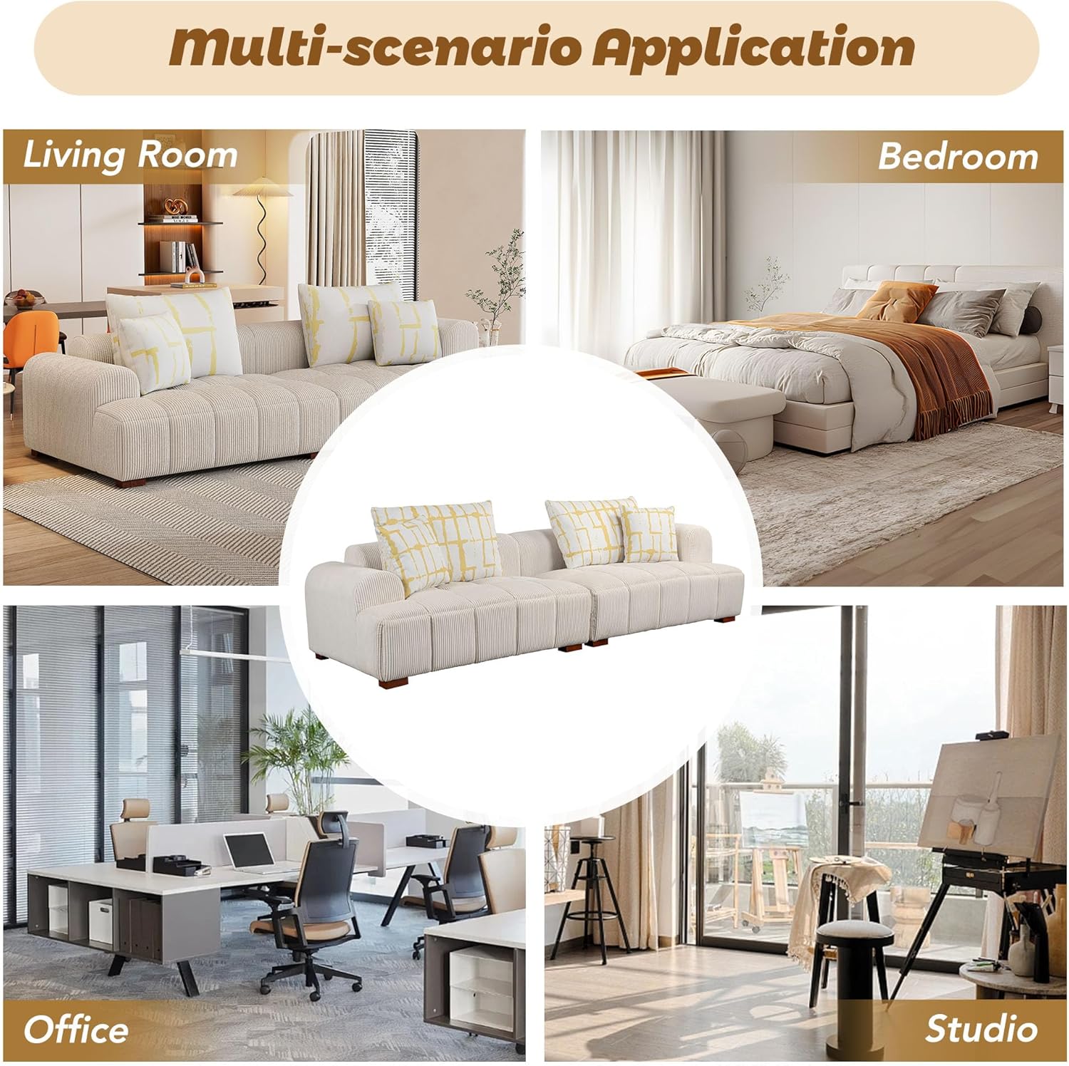 Modular Corduroy Sectional Sofa with Pillows L849