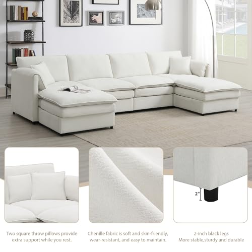 Oversized Modular Sectional Sofa with Double Cushions and 2 Ottomans T35210