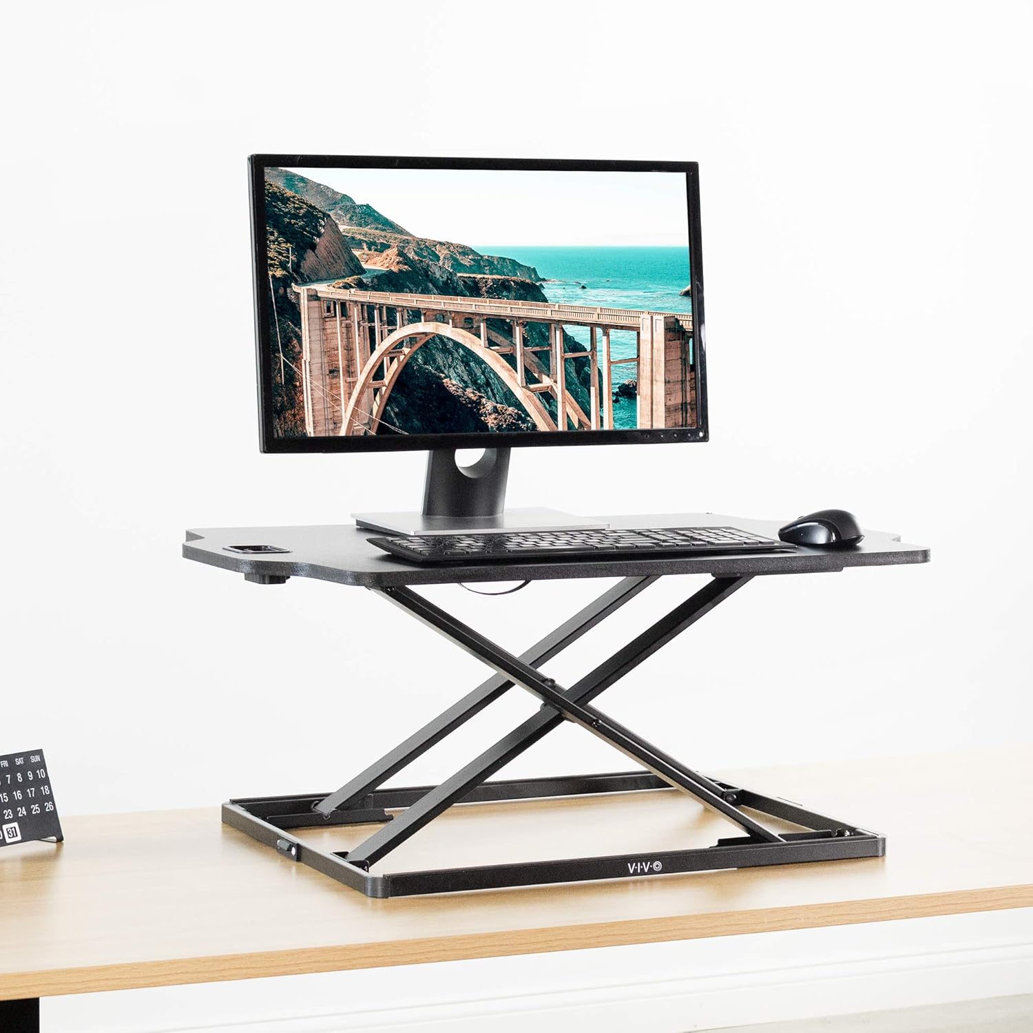 Adjustable 27 inch Standing Desk Converter, Sit Stand Tabletop Riser Workstation, Black Q15947