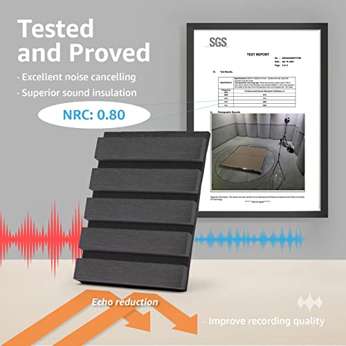 Wood Slat Acoustic Panels for Wall and Ceiling, 3D Textured, Matte Black C593959