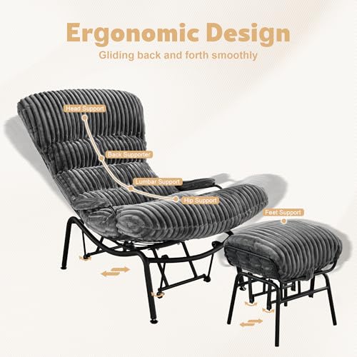 Rocking Chair with Ottoman, Glider with Foot Rest, Corduroy Recliner, Grey H7024