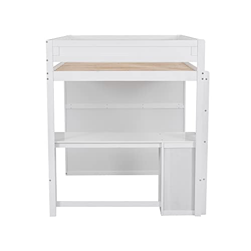 Loft Bed with Storage Wardrobe, Desk and Drawers, White M46168