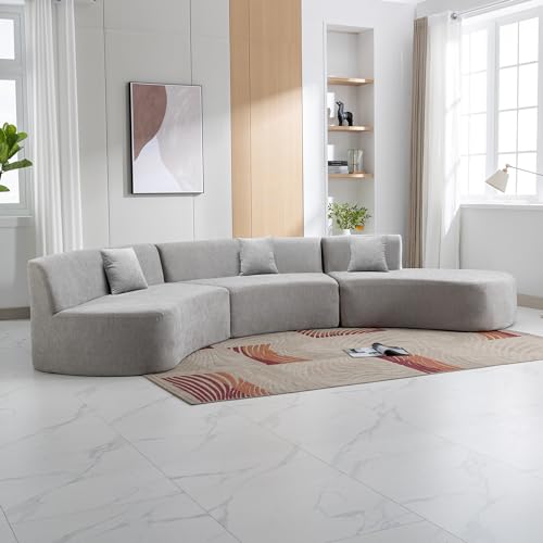 136.6" Stylish Curved Sofa Sectional Sofa Chenille Fabric Sofa Couch with Three Throw Pillows for Living Room, Grey Living Room Sectionals, Home & Kitchen Furniture