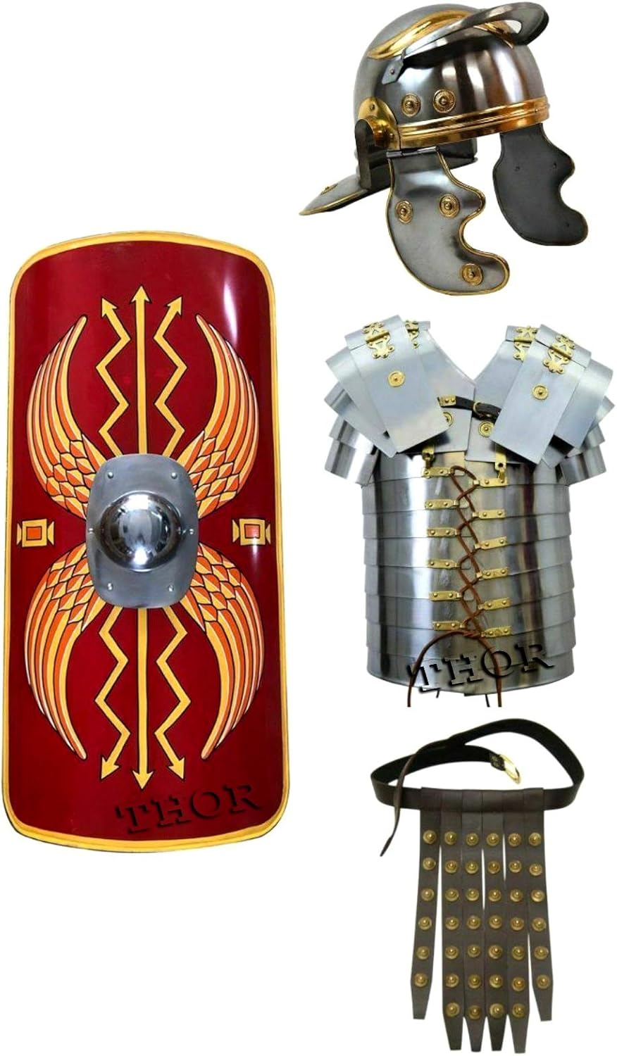 THOR INSTRUMENTS Fully Functional Roman Shield Lorica Segmentata Roman Helmet Warrior Costume SCA LARP Rustic Vintage Home Decor Gifts