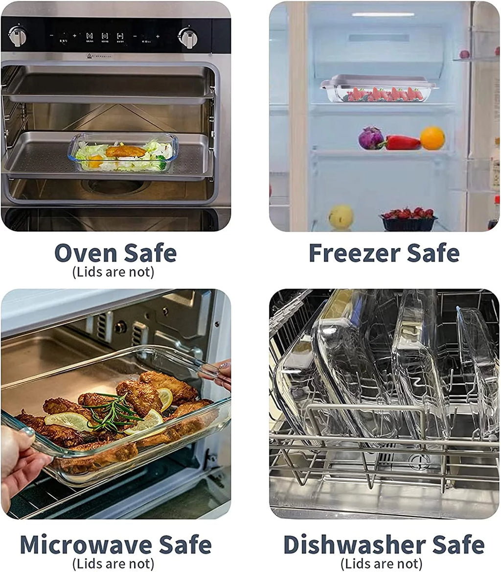 Glass Baking Dishes with Lids, 8-Piece Rectangular Bakeware Set F357817