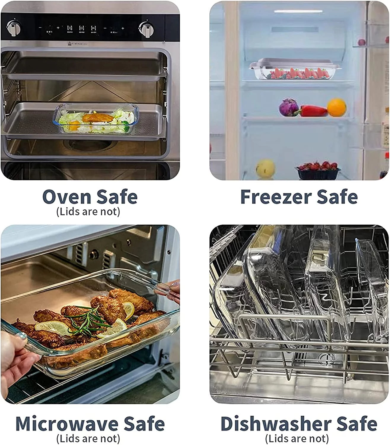 Glass Baking Dishes with Lids, 8-Piece Rectangular Bakeware Set F357817