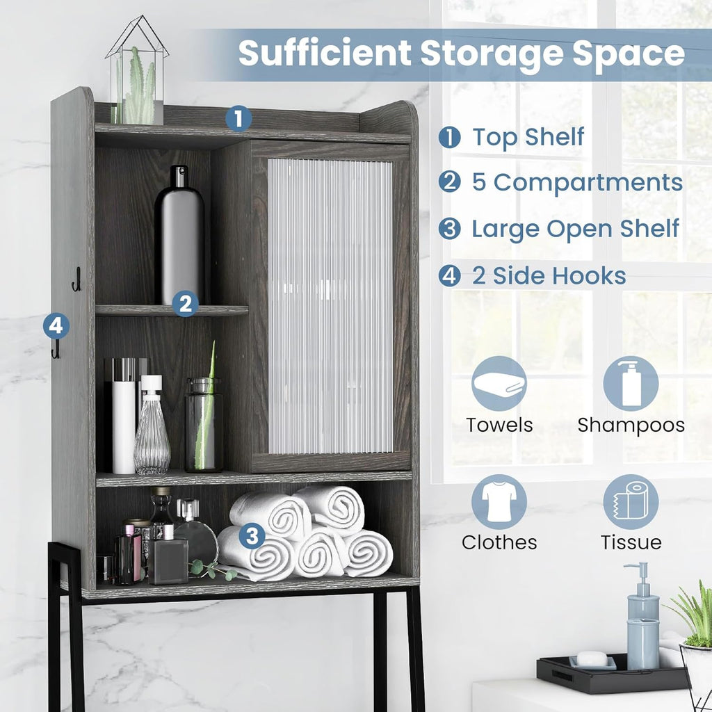 Over The Toilet Storage Cabinet with Sliding Door, Freestanding Bathroom Organizer Y33326