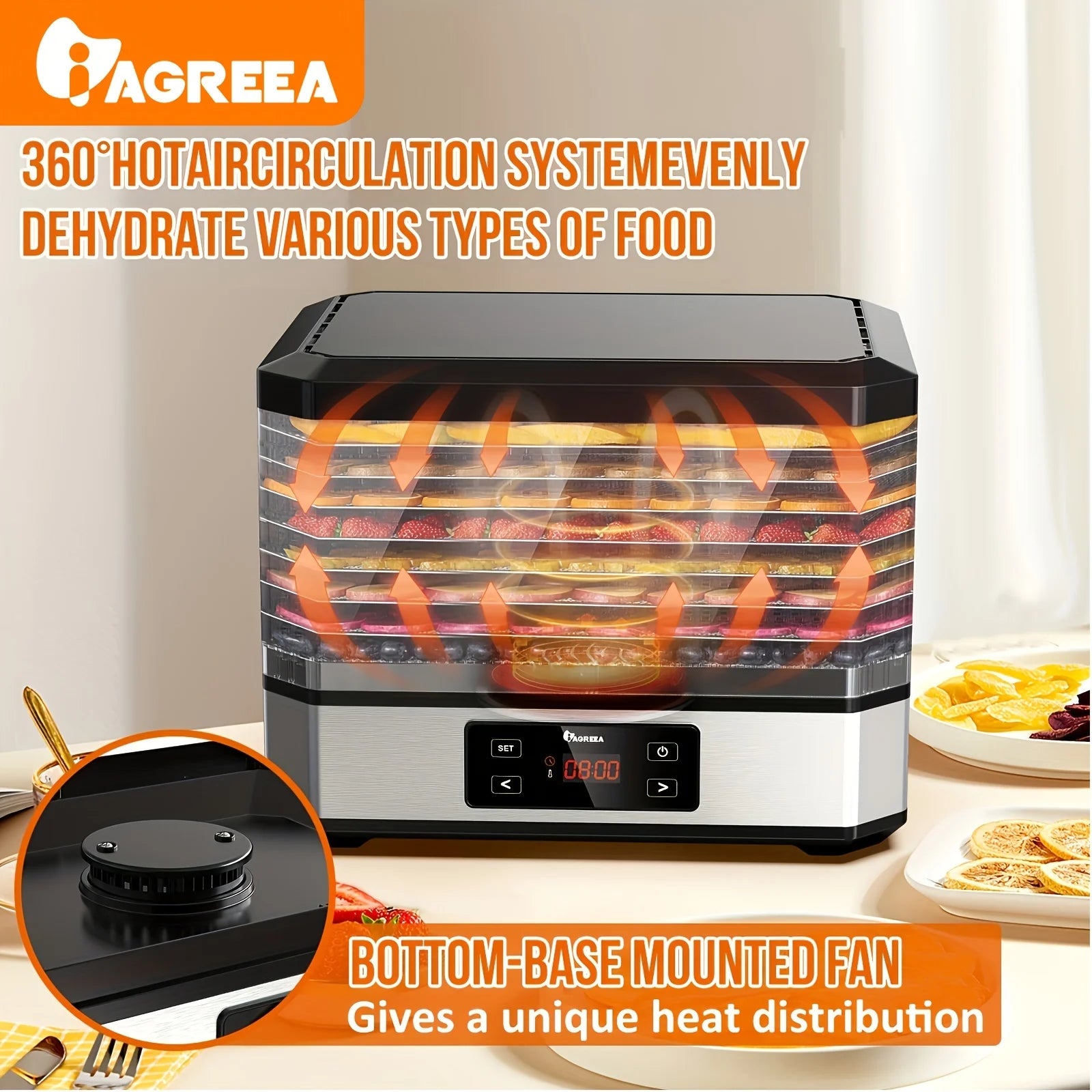 Food Dehydrator with 8 Trays, Digital Timer and Temperature Control P32552