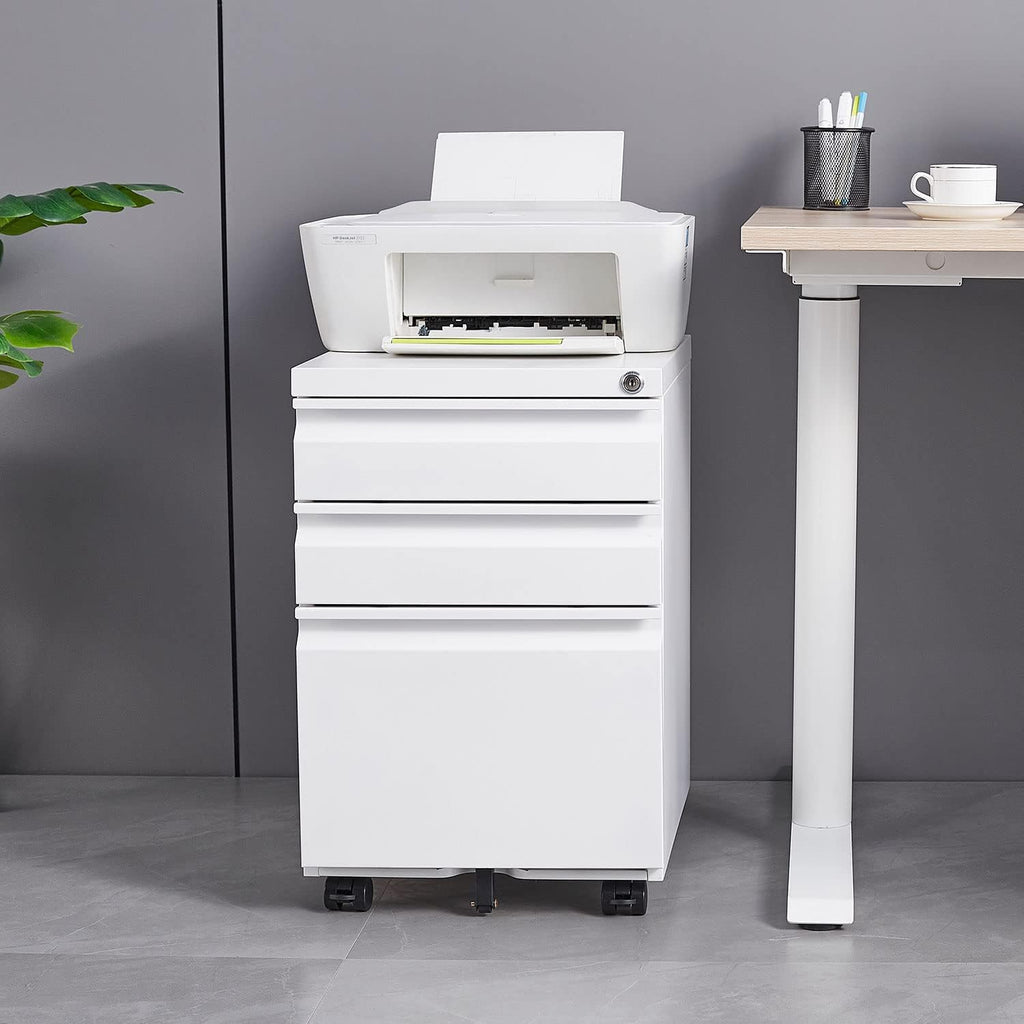 Locking 3-Drawer Filing Cabinet for Home Office, A4/Letter/Legal, Matte White P640874