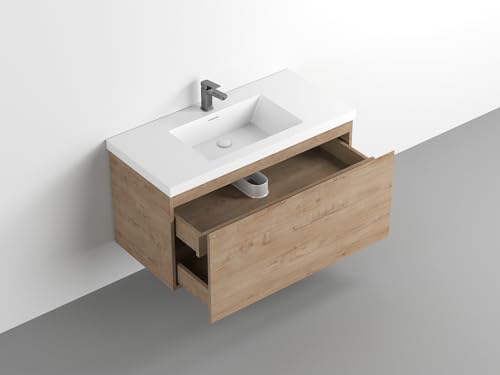 White Oak Bathroom Floating Vanity with Countertop and Sink, 72 Inch I50276