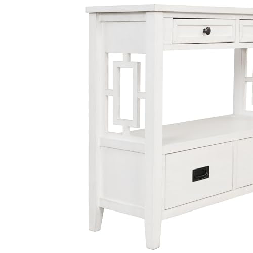 Console Table for Entryway with 4 Drawers and Storage Shelf, Narrow Long, Brown H192