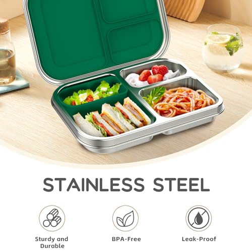 Stainless Steel Kids Bento Lunch Box, 3 Compartments, BPA-Free, Blue B157
