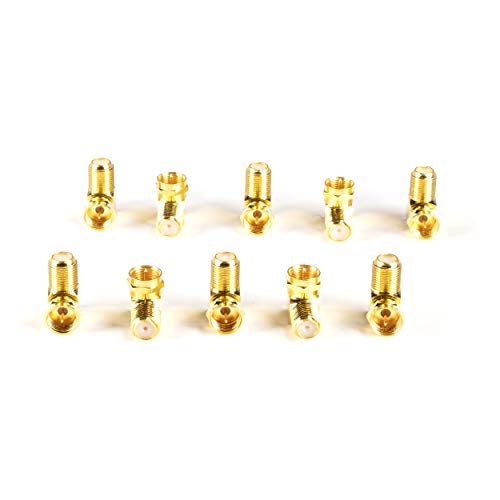Gold Coaxial Cable Right Angle Connector 25 Pack for TV Mounting J9437