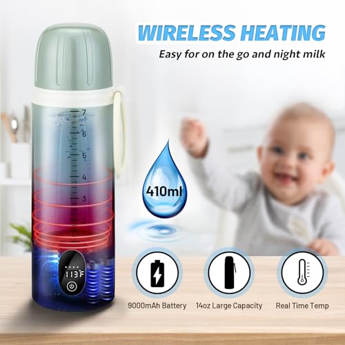 Portable Water Warmer for Baby Formula, 14 oz, 9000mAh Battery, Travel Friendly, Pink U132