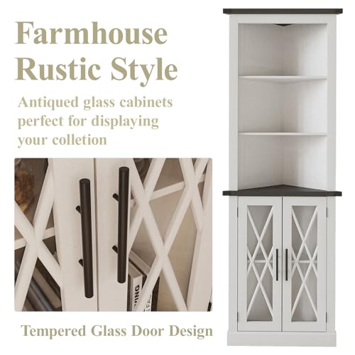 66.8" Tall Corner Cabinet with 2 Glass Doors and Adjustable Shelves K877